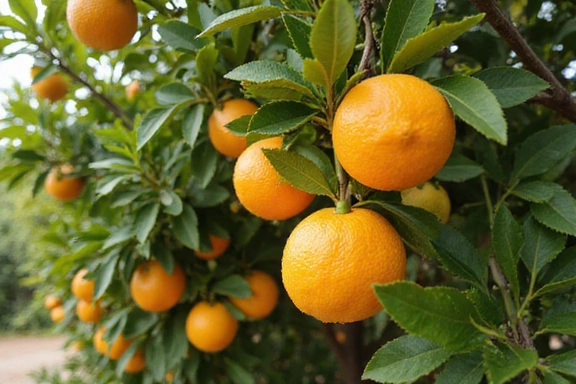 Lush citrus trees laden with fruit
