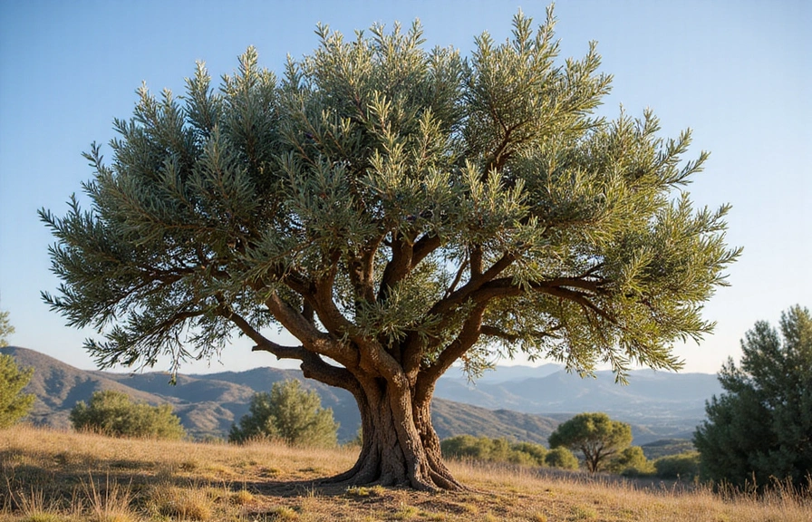 Mature olive tree with ripe olives in a Spanish landscape