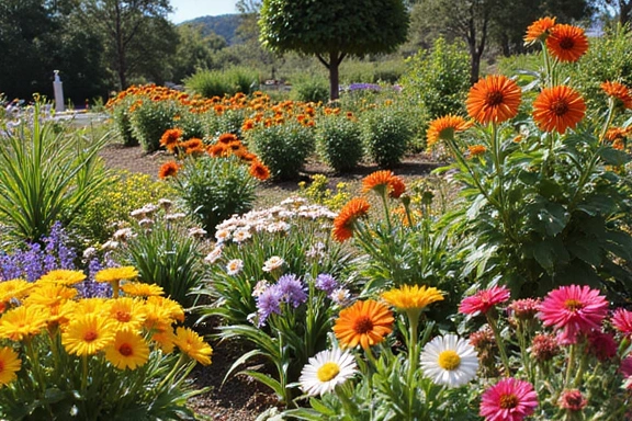 Mediterranean garden showing seasonal flowers
