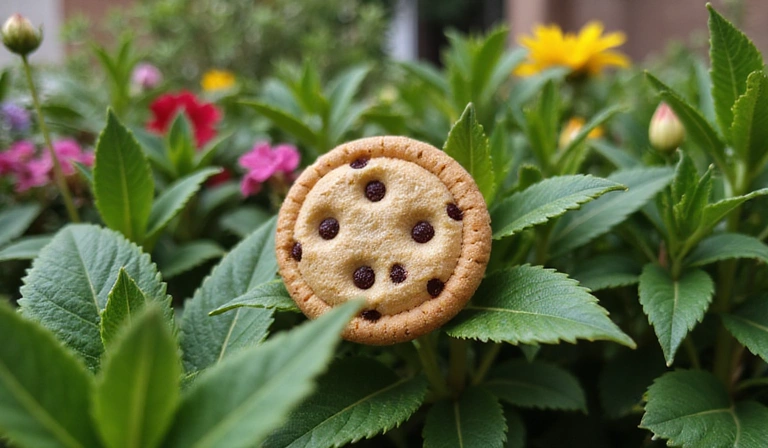 A close-up of a web browser cookie icon with various plants in the background, symbolizing gardening and digital privacy.